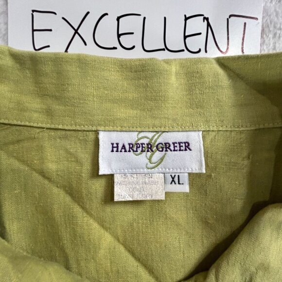 Harper Greer Womens Lime Green Linen Button-Down Long Sleeve Tunic Shirt Top XL - Picture 3 of 7